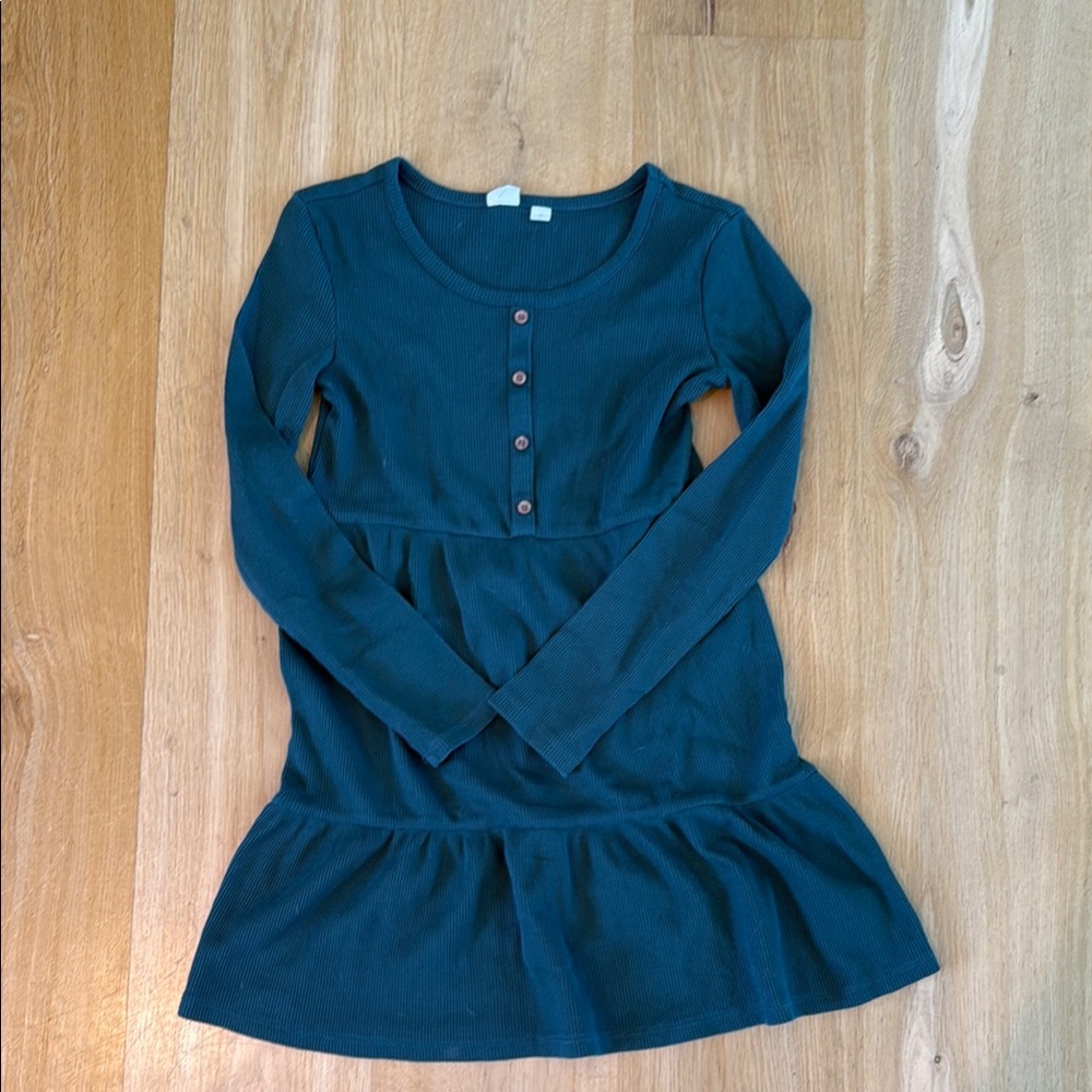 GAP Green Waffle Knit Dress with Button Accent